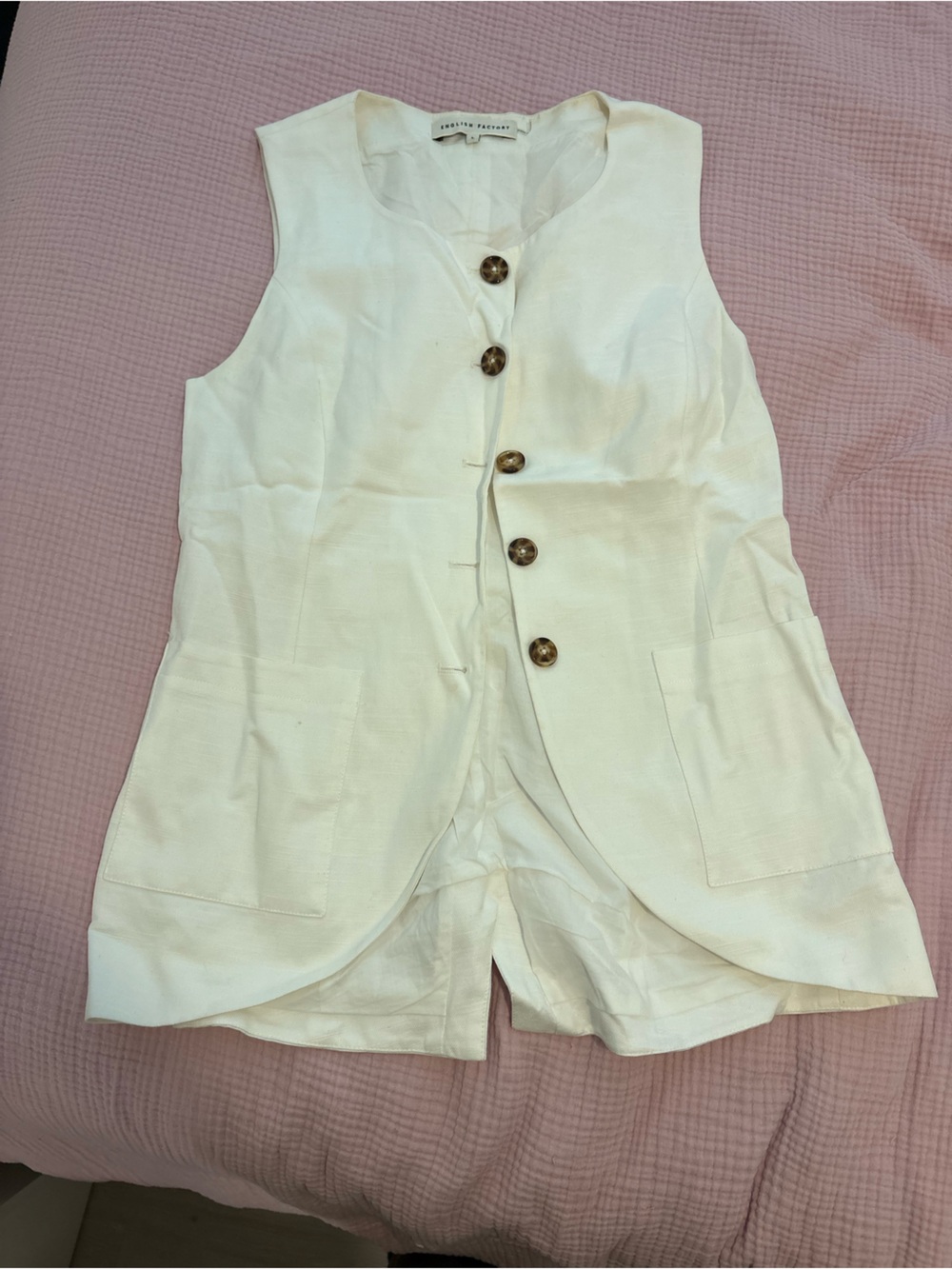 English Factory Cream Sleeveless Button Shirt